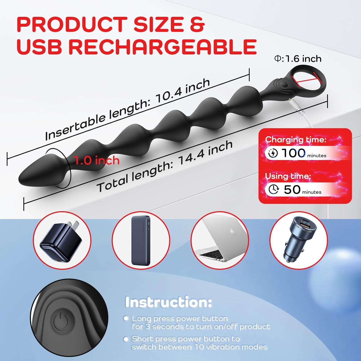 14 Inch Silicone Vibrating Anal Beads in Pakistan